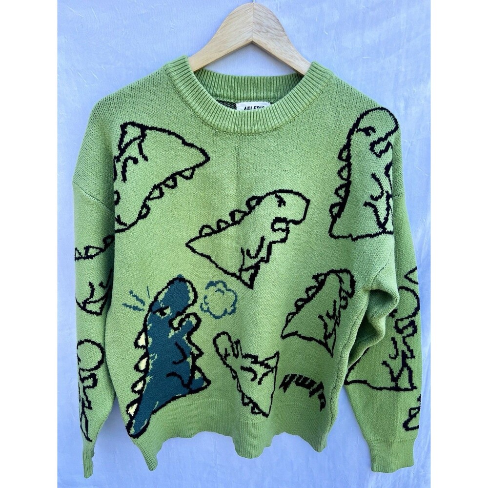 Aelfric Eden Green Graphic Knit Crew Neck Pullover Sweater Women’s Size M